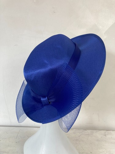 Vintage 1980’s Royal Blue Women's Top Hat Satin Bow Wedding Occasion - Picture 5 of 11