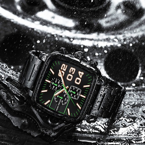 MINI FOCUS Men Rectangle Watch Luminous Wristwatch Big Number Boys Steel Watches - Picture 14 of 25