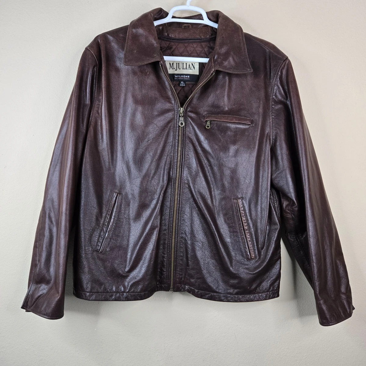 M. Julian Wilsons Leather Jacket Mens XL Brown Quilt Lined Vintage