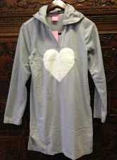 New Jenni by Jennifer Moore Hooded Fleece Sleepshirt, Heart Applique, Grey,Small