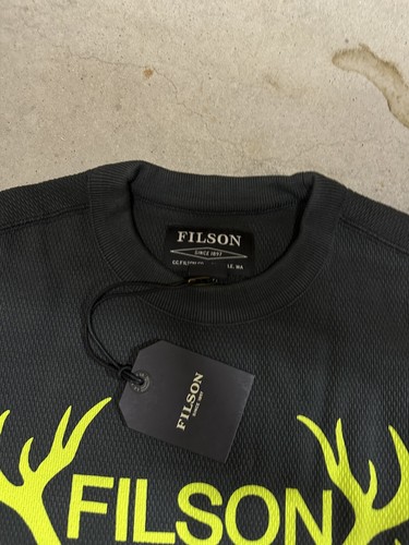 NWT Filson Waffle Knit Thermal Crewneck Long Sleeve Gray Yellow Elk Mens Large - Picture 4 of 4