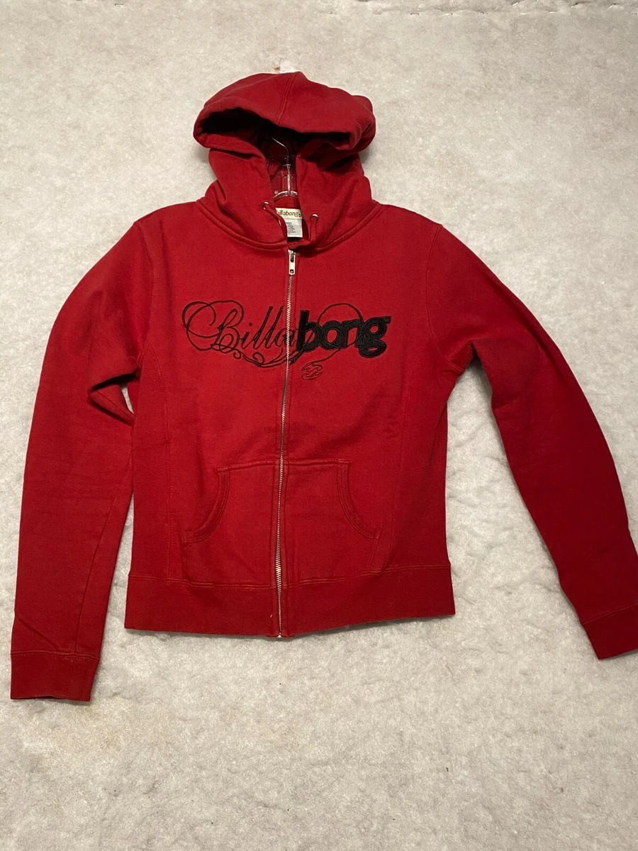 Billabong Hoodie Full Zip Mens Small Red VINTAGE Y2K Embroidered