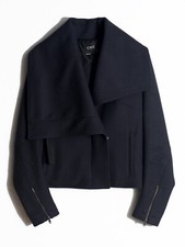 Cnc Wool Jacket In Black With Asymmetric Multiple Styling Neck In S, Uk 8
