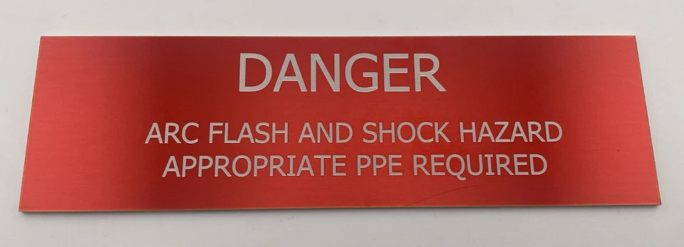Danger Arc Flash and Shock Hazard Sign-PPE Required-Anodized Aluminum Tag 6"x2" - Image 2 of 4