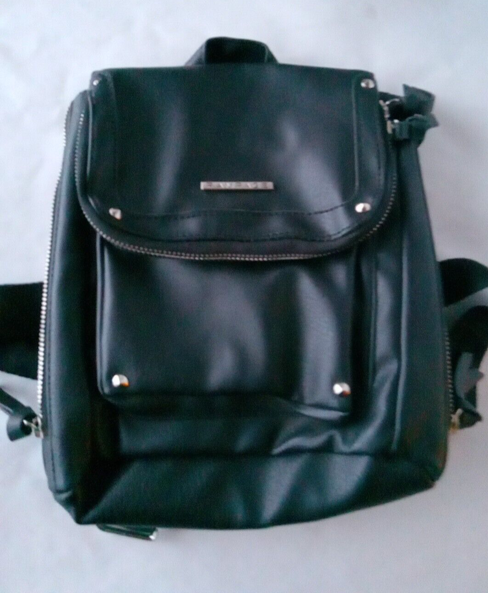 black mini backpack black zipper three compartments Faux Leather Mini Backpack Black With Zippers 3 pockets