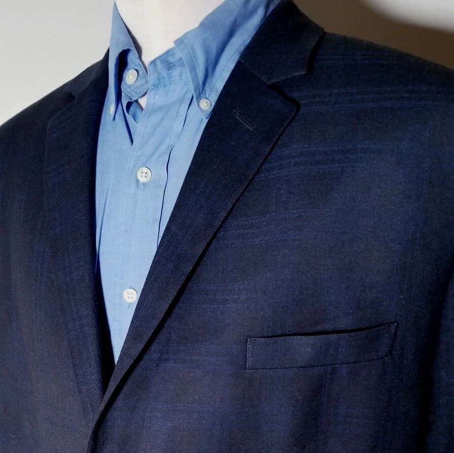 Abrigo Blazer Chaqueta 50L 50R Slim Perry Ellis 4 TEMPORADAS Azul Negro Cuadros Glen Foto 4 de 4