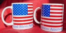 American Flag Patriotic Mugs by Gibson God Bless America Set of 2 Cups