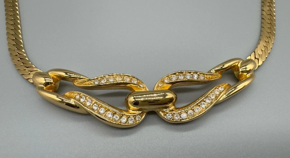 "Elegante collar gargantilla vintage Christian Dior tono dorado cristal 16""" Foto 3 de 4