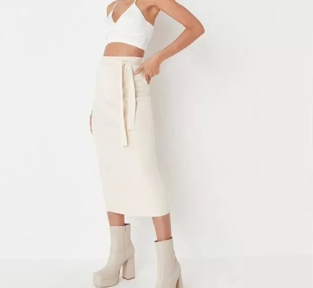 Missguided Tall Cream Ribbed Midi Skirt Size 8 Brand New