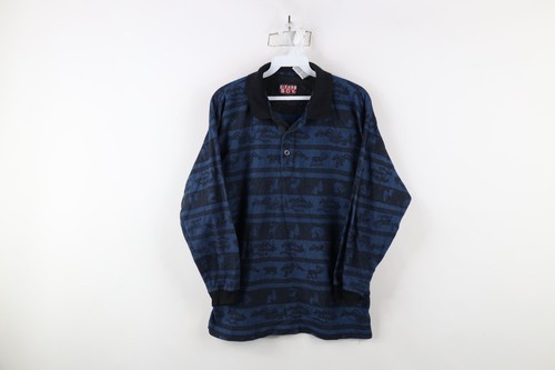 Vintage 90s Streetwear Boys Large Faded Animal Fleece Collared Polo Sweater