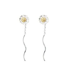 Daisy Drop/Dangle Threader Women Girl Gift Gold Silver 2 Tone Plated Earrings UK