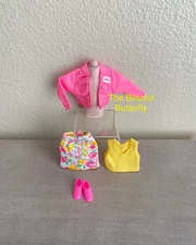 Barbie Bongo Fashion Outfit #3361 Pink Jacket Yellow Top Floral Skirt Pink Shoes