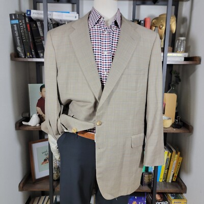 Men's Royal Classics Tom James Sport Coat Blazer Two Button Brown Plaid Sz 46-49