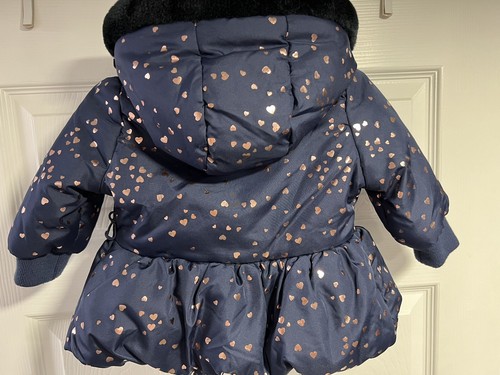 Rothschild Girls Infant Blue Puffer Coat W/ Hearts ~ Size 12M - Picture 2 of 6