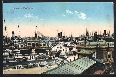 Genova, Panorama mit Hafenblick, Ansichtskarte 1911 