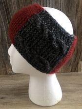 Hand Knitted Maroon Gray Ear Cover Headband Unisex