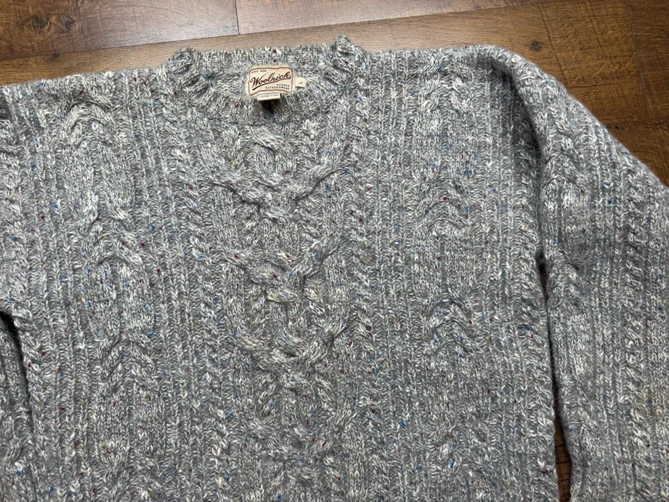 Suéter Pescador Tejido por Cable Woolrich De Colección Lana Para Mujer Grande Gris Jaspeado Foto 2 de 4