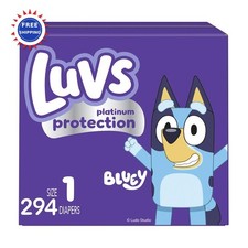 Luvs Size 1 Baby Diapers 294 Count Platinum Protection Bluey Night disposable 0.24 per diaper