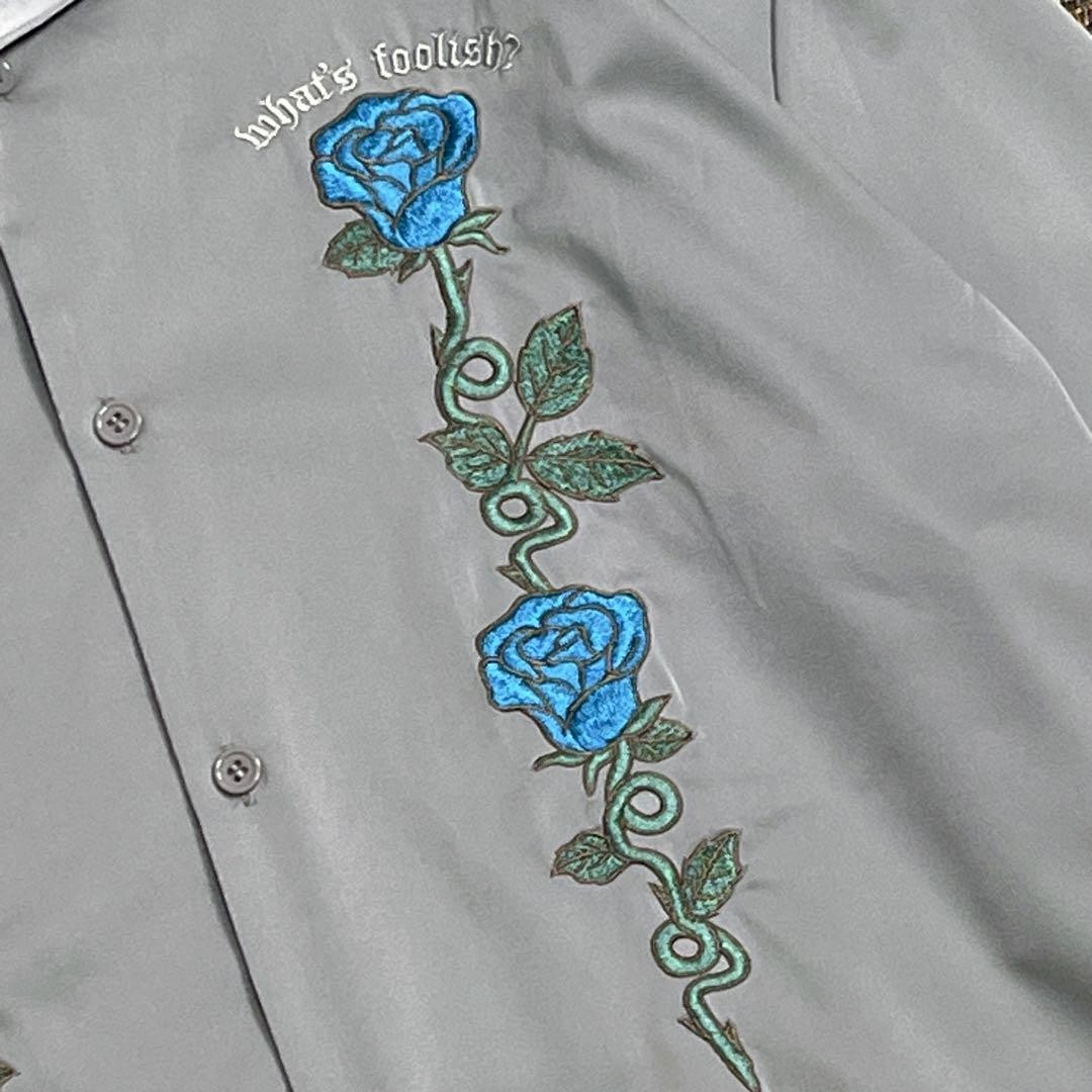 Ado x 9090 Short Sleeve Shirt Blue Rose Embroidery Unisex L