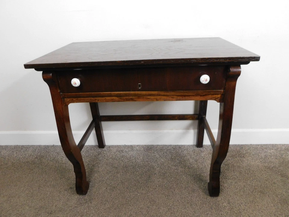 Antiguo tocador restaurado Imperio 31"W mesa de escritorio acabado oscuro con cajón ENVÍO 2 PUERTAS Foto 3 de 4