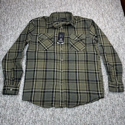 Molokai Surf Co Shirt Mens Small Flannel Button Up Green Plaid NWT