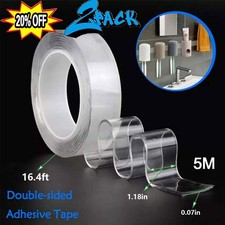 16.5FT Transparent Tape Double Sided Traceless Washable Adhesive Invisible Gel