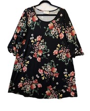 French Grey Floral Bloom Super Soft Stretch 3/4 Sleeve Shift Dress XL Cottage