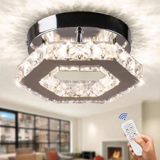 Dimmable Crystal Chandelier Mini LED Flush Mount Ceiling Light Fixture Modern...