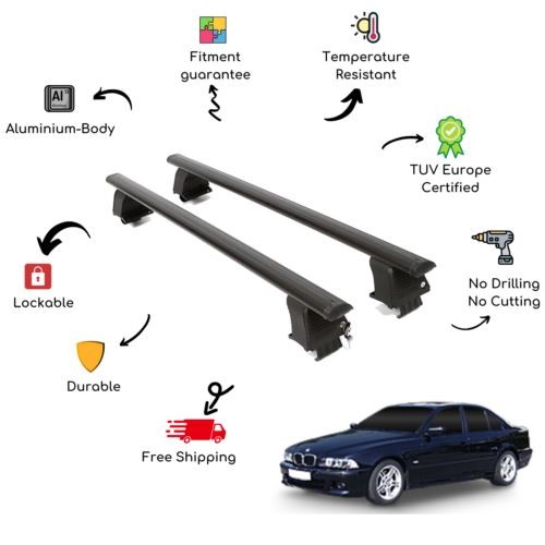 Bare Roof Rack Cross Bars Set for BMW Serie 5 E39 4 Door 95-03