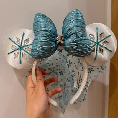 Disney Parks Frozen Blue White Sparkle Elsa Minnie Mouse Ears Headband US POST