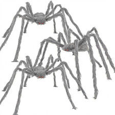 Halloween Giant Grey Spider 3 Pack 5Ft 4Ft 3.2Ft Realistic Large Scary Hairy Spi