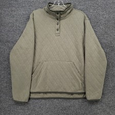 Eddie Bauer Quilted Sweatshirt Womens L Large Green 1/4 Snap Pullover