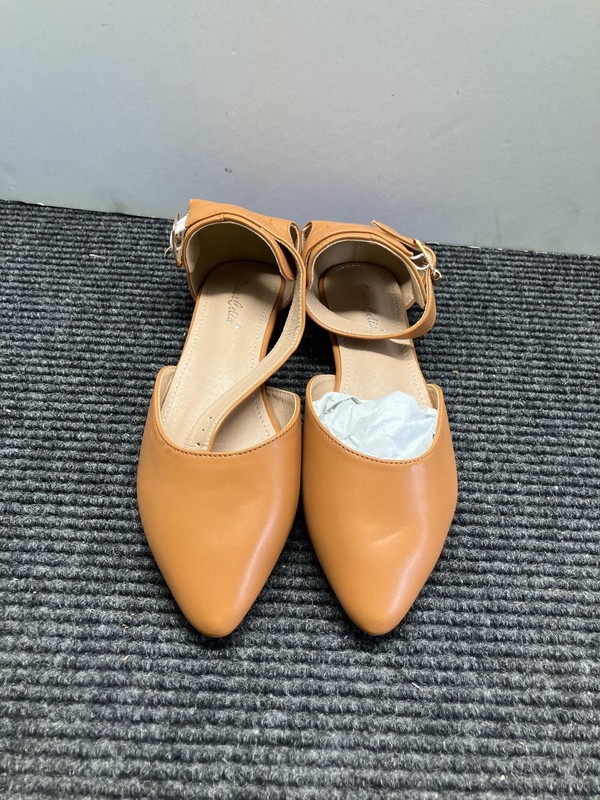 VenusCelia Shoes Womens Size 8 Camel Brown Ankle Strap Pointed Toe Flats Dressy