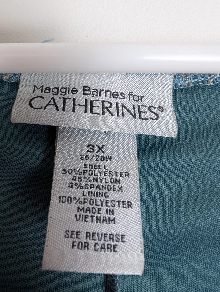 Blusa Maggie Barnes for Catherine's 3X Verde Dorado Manchas Encaje Superpuesto Forrado Foto 3 de 4