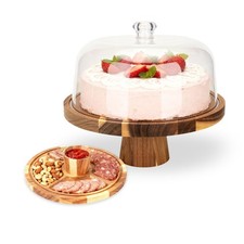 Acacia Wood Cake Stand with Lid  12 Inch Wooden Cake Stand with Acrylic Dome...
