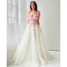 Exquisite Pink Flowers A-line Wedding DressLow Neck Floor-length Evening Dresses