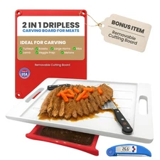 XL Deluxe Meal Prep System Cutting Board - Large Carving Board with Meat Ther...