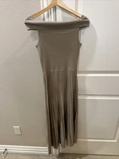 Lilysilk Sz Small Apricot Silk Off-Shoulder Pleated Vivi Womens Knit Dress $229