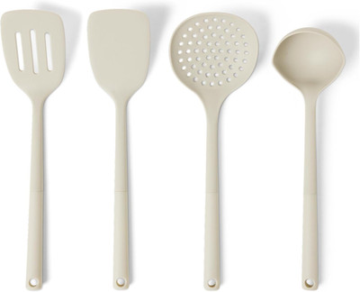 Amazon Basics Silikon Kochlöffel Und Schöpfkelle, 4-Teiliges Set, Softgrip-Griff