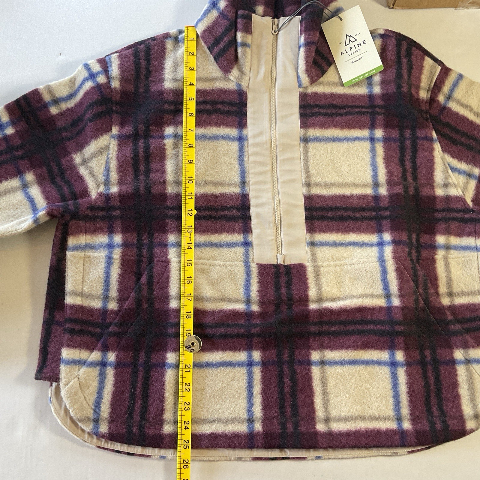 Alpine Design Women’s Fleece Jacket XXL Iowa Plaid 1/4 Zip Burgundy NWT