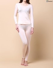 Pure Silk Knit Women Underwear Long Johns Top and Bottom Set