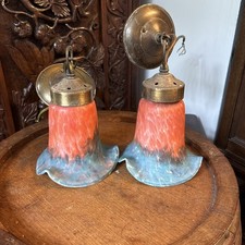 Vintage Pair Of Art de France Style Glass Tulip Lamp Light Shades