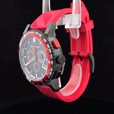 Burberry Men's Watch 42mm Chronograph Red Silicone Band bu9805 | eBay