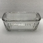 Anchor Hocking 1932 Vintage Design Glass Refrigerator Dish w/Lid Clear Glass Rib