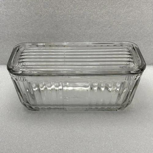 Anchor Hocking 1932 Vintage Design Glass Refrigerator Dish w/Lid Clear Glass Rib