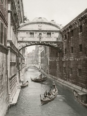 Venice Italy Bridge Sighs Ponte dei Sospiri Gondolas Canal Vtg. Photo 19thC.