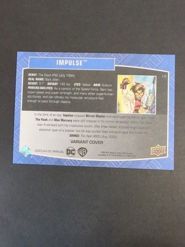 Copertine variante tela annuale DC Upper Deck Impulse 2023-24 #18 Impulse - Foto 2 di 2