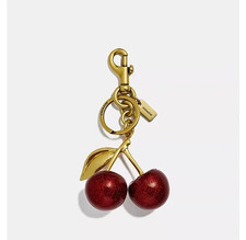 Coach Glitter Cherry Bag Charm Keychain Resin and Metal Brass/Red Apple NWT