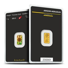 1 Gram Argor Heraeus Kinebar Gold Bar (New w/ Assay) 5367.53 per troy oz
