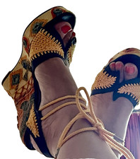 Vtg *TERRY de HAVILLAND* Melong Crochet Wedge Espadrille Sandals EU38